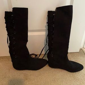 Black tall lace up boots